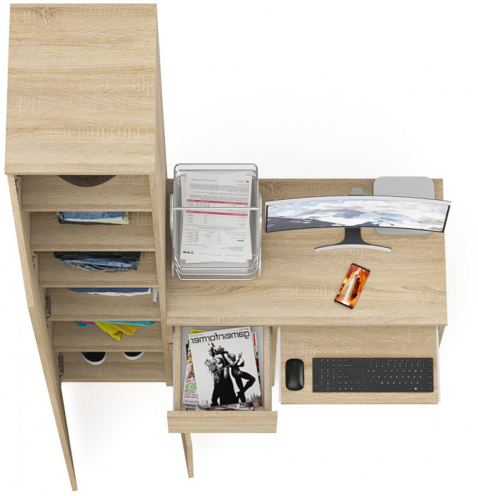 Мори компьютерный стол МС-1 левый + Пенал МШ400.1, дуб сонома