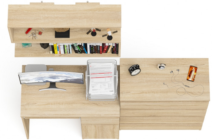 Мори компьютерный стол МС-1 правый + Комод МК800.4 + Полка 900, дуб сонома