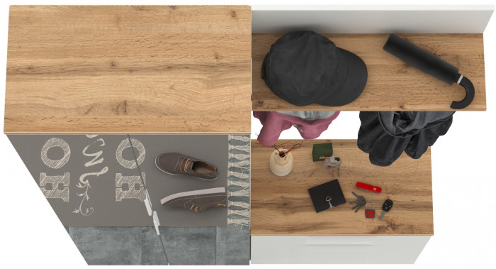 Октава Прихожая 10, цвет белый шагрень/дуб крафт золотой/фасады МДФ белый шагрень, ШхГхВ 129,3х35,4х197,6 см., универсальная сборка