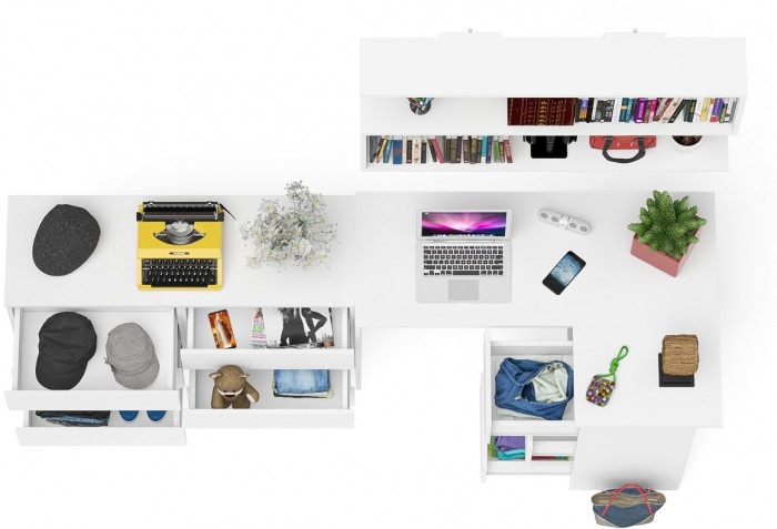 Мори компьютерный стол МС-16 правый + Комод МК1200.6 + Полка 1200, белый