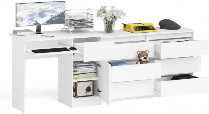 Мори Стол компьютерный МС-1 правый + Комод МК1200.6, цвет белый, ШхГхВ 210,4х50х76,6 см., выдвижной ящик справа, НЕ универсальная сборка