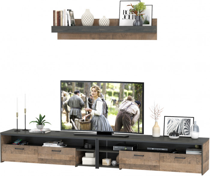 Трувор 13.70 Тумба под ТВ + 13.70 Тумба под ТВ + 15.60 Полка, дуб гранж песочный/интра