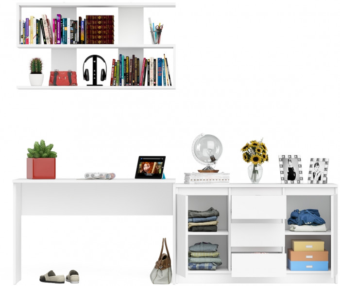 Мори письменный стол МСП1200.1 + Комод МК1200.3 + Полка 1200, белый