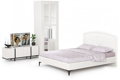 Валенсия Спальня № 25, цвет ЛДСП белый шагрень/чёрный/МДФ белый шагрень, ортопед есть, сп. м. 1600х2000 мм., б/м