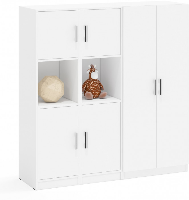 Шкаф С-МД-СК9Ш+Пенал С-МД-СК9П+Пенал С-МД-СК9П, цвет белый шагрень, ШхГхВ 156х45х160 см., универсальная сборка