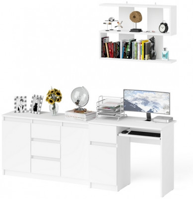 Мори компьютерный стол МС-1 левый + Комод МК1200.3 + Полка 900, белый