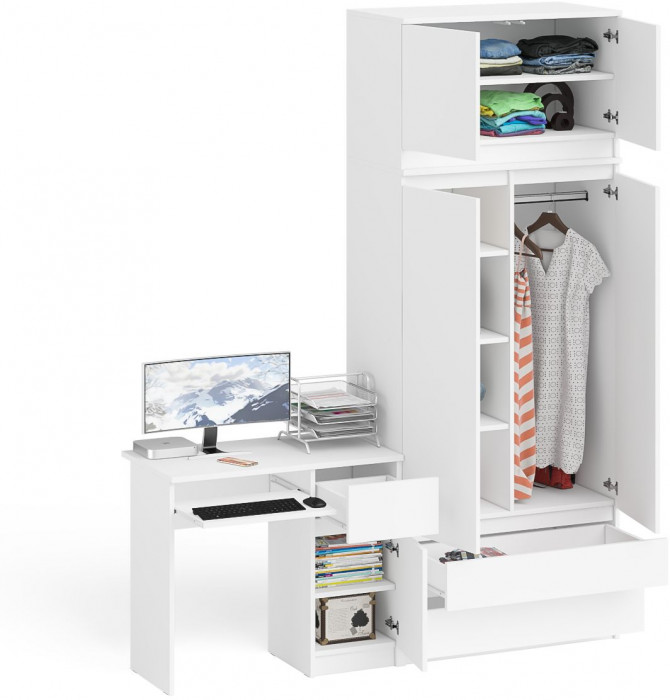 Мори компьютерный стол МС-1 правый + Шкаф МШ900.1 + Антресоль МА900.1, белый