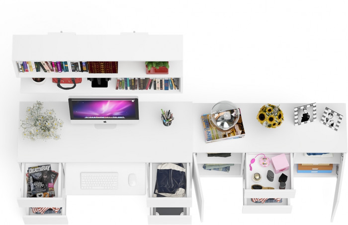 Мори компьютерный стол МС-2 + Комод МК1200.3 + Полка 1200, белый