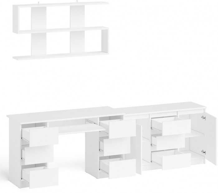 Мори компьютерный стол МС-2 + Комод МК1200.3 + Полка 1200, белый