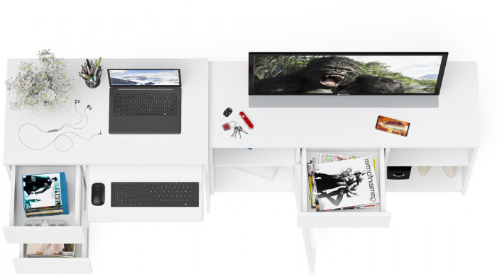 Мори компьютерный стол МС-6 левый + Тумба МТВ1204.1, белый