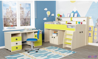 Кровать-чердак Малыш 5 (Дуб молочный/Лайм)