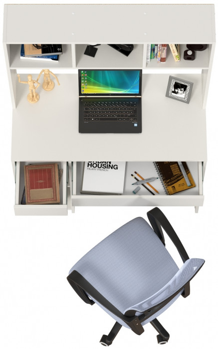 Стол компьютерный Комфорт 12.77F + кресло 103 серое, цвет белый шагрень, ШхГхВ 100х49,8х147 см., универсальная сборка