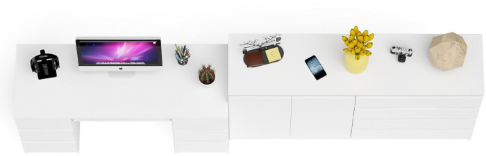 Мори компьютерный стол МС-2 + Комод МК1600.1, белый