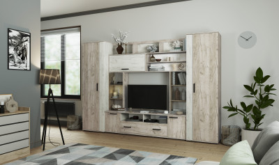 Модульная гостиная Оскар-18, композиция 2, Крафт серый/Крафт белый