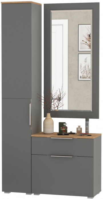 Октава Прихожая 42, цвет серый графит/дуб крафт золотой/фасады МДФ серый графит, ШхГхВ 97,1х35,4х197,6 см., универсальная сборка