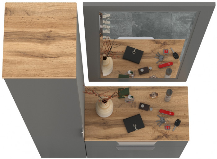 Октава Прихожая 42, цвет серый графит/дуб крафт золотой/фасады МДФ серый графит, ШхГхВ 97,1х35,4х197,6 см., универсальная сборка