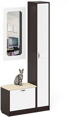 Прихожая П-6 Компоновка № 20, цвет венге/фасады МДФ белое дерево фрезеровка ромб, ШхГхВ 90х35х210 см., универсальная сборка