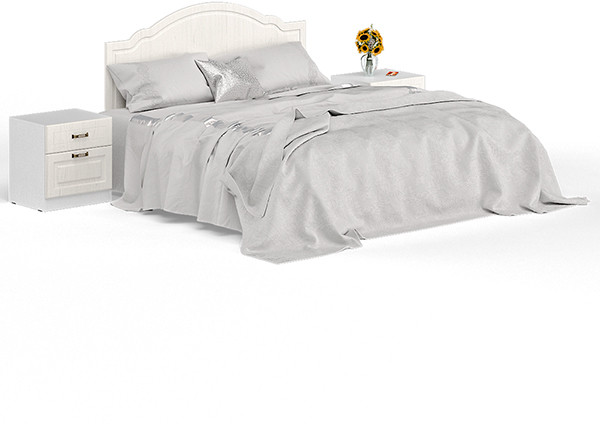 Ливерпуль Кровать 11.08 + основание + ножки + две Тумбы 08.146, ясень ваниль/белый