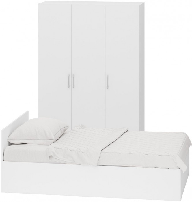 Спальня Стандарт 1-1200, цвет белый, ШхГхВ 123,5х203,5х70 + 135х52х200 см., сп.м. 1200х2000 мм., без матраса, основание есть