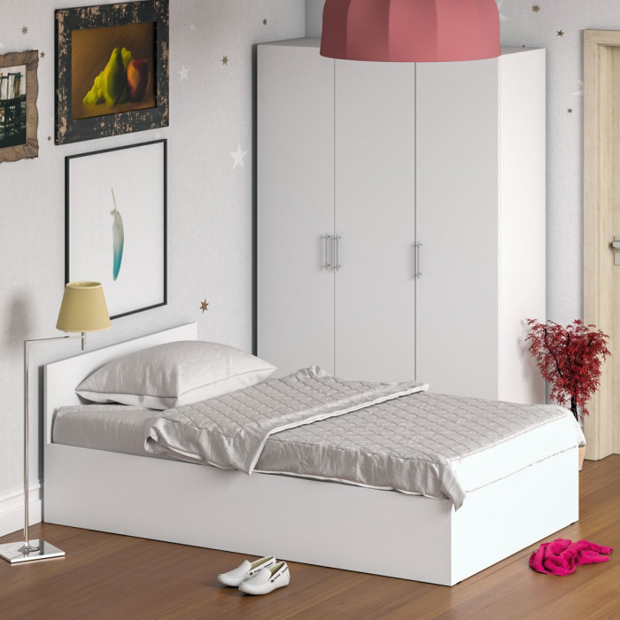 Спальня Стандарт 1-1200, цвет белый, ШхГхВ 123,5х203,5х70 + 135х52х200 см., сп.м. 1200х2000 мм., без матраса, основание есть
