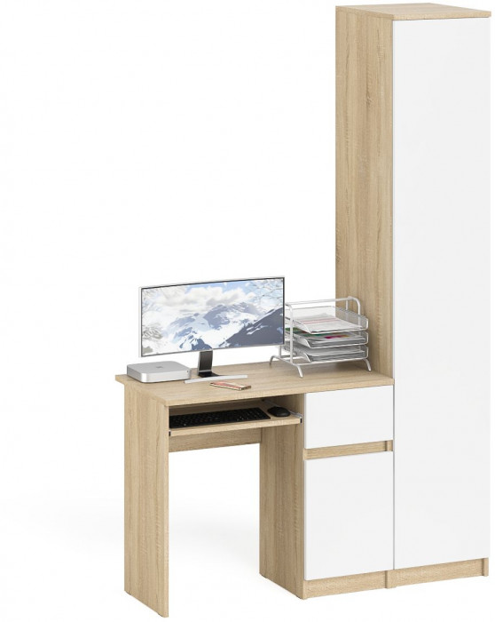Мори компьютерный стол МС-1 правый + Пенал МШ400.1, дуб сонома/белый