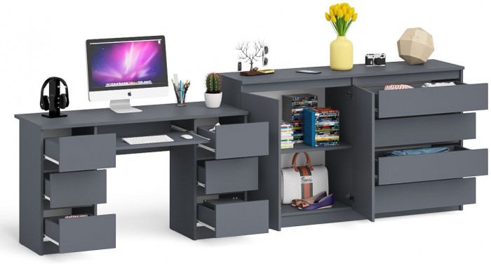 Мори компьютерный стол МС-2 + Комод МК1600.1, графит