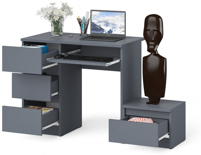 Мори компьютерный стол МС-6 левый + Тумба ТМП400.1, графит