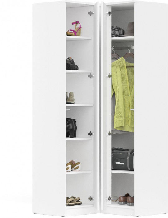 Мори Шкаф угловой МШУ960.1, цвет белый, ШхГхВ 96,4х96,4х209,6 см.