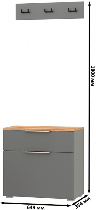 Октава 16.127 Тумба для обуви + 15.14.02 Вешалка, цвет серый графит/дуб крафт золотой/фасады МДФ серый графит, ШхГхВ 64,9х35,4х180 см.