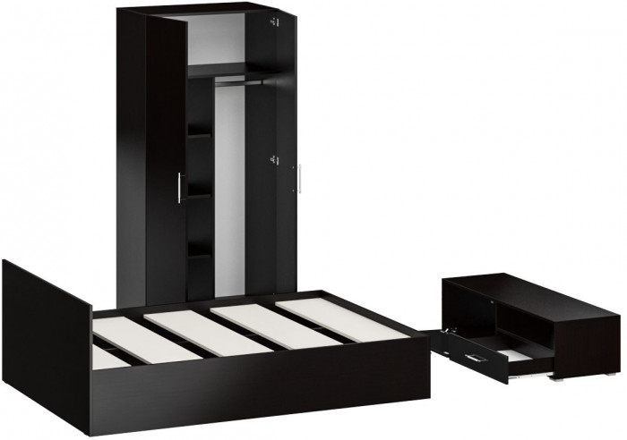 Спальня Стандарт 3-1400, венге/фасады ТВ тумбы МДФ чёрный глянец