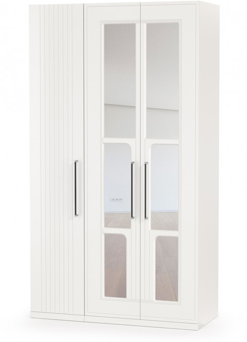 Валенсия Спальня Шкаф для одежды 3-х створчатый с зеркалами, ЛДСП белый шагрень/МДФ белый шагрень