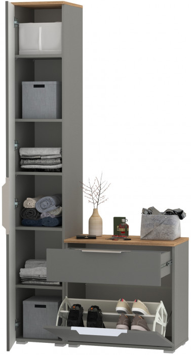 Октава Прихожая 13, серый графит/дуб крафт золотой/фасады МДФ серый графит