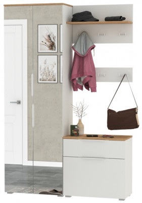 Октава Прихожая 12, цвет белый шагрень/дуб крафт золотой/фасады МДФ белый шагрень, ШхГхВ 129,3х35,4х197,6 см., универсальная сборка