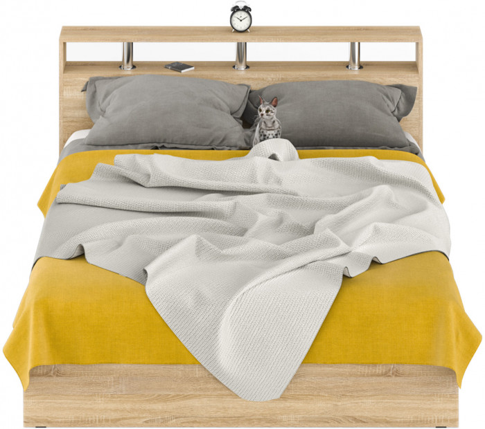 Камелия Кровать 1600, цвет дуб сонома, ШхГхВ 163,5х217х78,2 см., сп.м. 1600х2000 мм., без матраса, основание есть