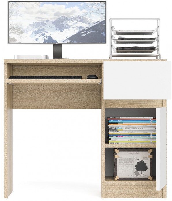 Мори компьютерный стол МС-1 правый, дуб сонома/белый