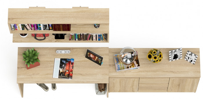 Мори письменный стол МСП1200.1 + Комод МК1200.3 + Полка 1200, дуб сонома