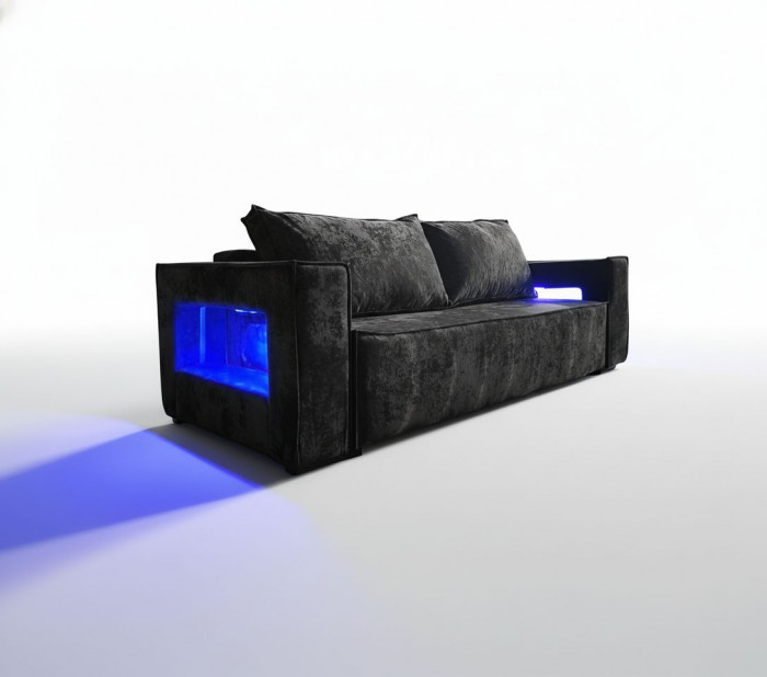 Диван-кровать Лофт Люкс Плюш с подсветкой, еврокнижка, 140х195, черный