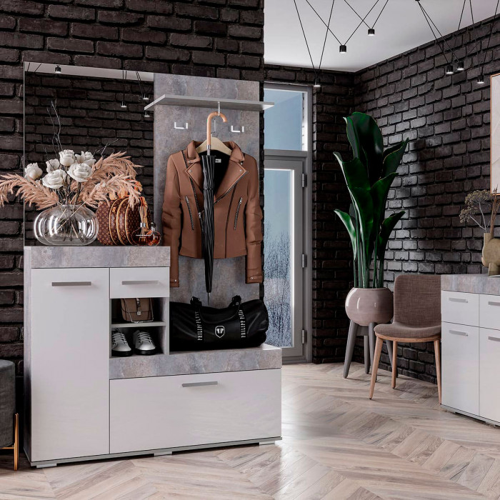 Прихожая "Инстайл" бетон/белый