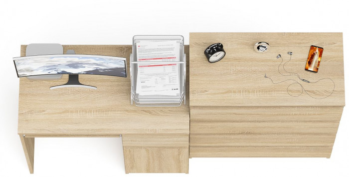 Мори компьютерный стол МС-1 правый + Комод МК800.4, дуб сонома