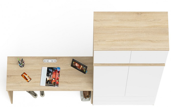 Мори Стол письменный МСП1200.1 + Шкаф МШ900.1 + Антресоль МА900.1, цвет дуб сонома/белый, ШхГхВ 210,8х50,4х234,2 см., универсальная сборка