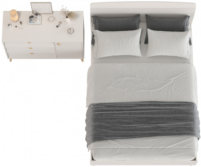 Афина Спальня Кровать 1400 + Комод, цвет кашемир серый, ШхГхВ 144,6х210,2х95,7 + 110х45,3х83 см., сп.м. 1400х2000 мм., б/м, основание есть