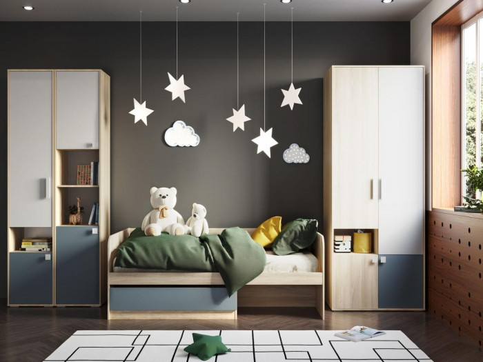 НМ 041.70 Шкаф для одежды Элиот Белый/Маренго/Баунти Песочный