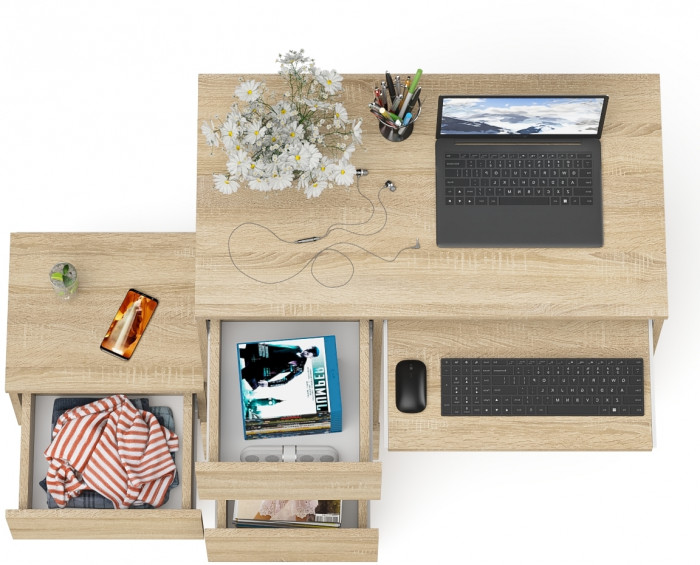 Мори компьютерный стол МС-6 левый + Тумба ТМП400.1, дуб сонома