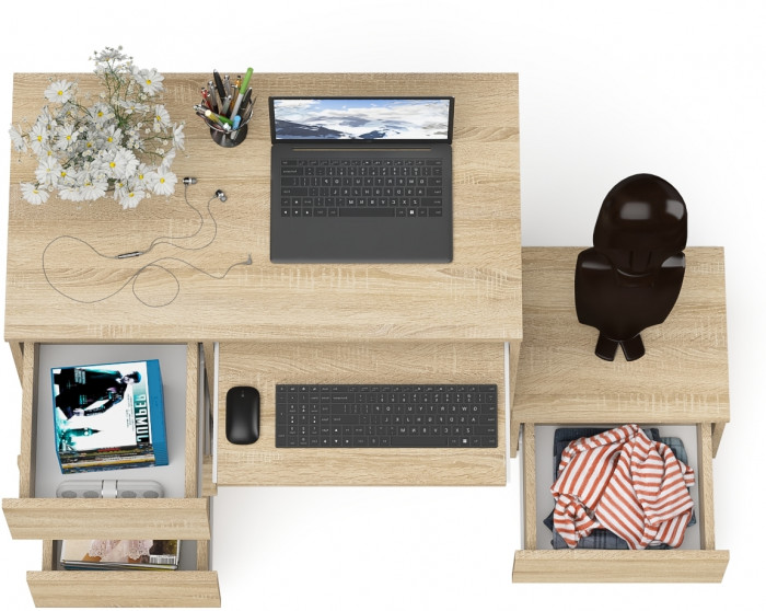 Мори компьютерный стол МС-6 левый + Тумба ТМП400.1, дуб сонома