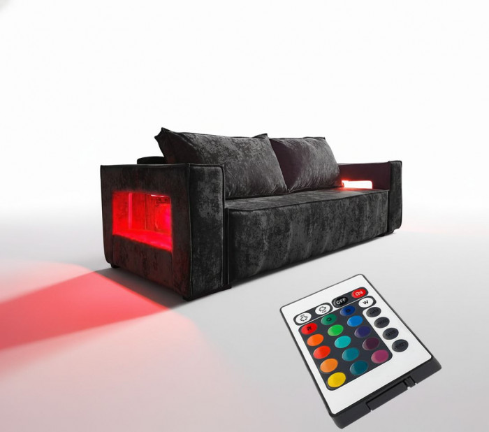 Диван-кровать Лофт Люкс Плюш с подсветкой, еврокнижка, независимый пружинный блок, 140х195, черный