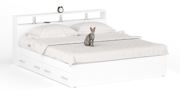 Камелия спальня № 11 Кровать с ящиками 1800 + Две тумбы + Комод + Шкаф 4-х створчатый, белый