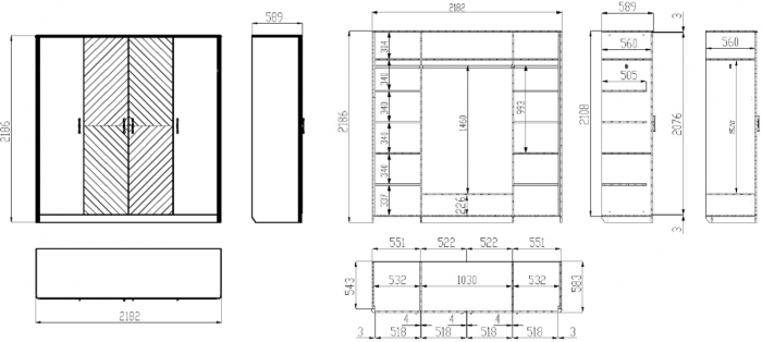 Модульная спальня "Тиволи" из массива дуба - Серый антрацит (лак)
