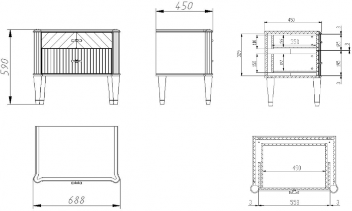 Модульная спальня "Тиволи" из массива дуба - Серый антрацит (лак)