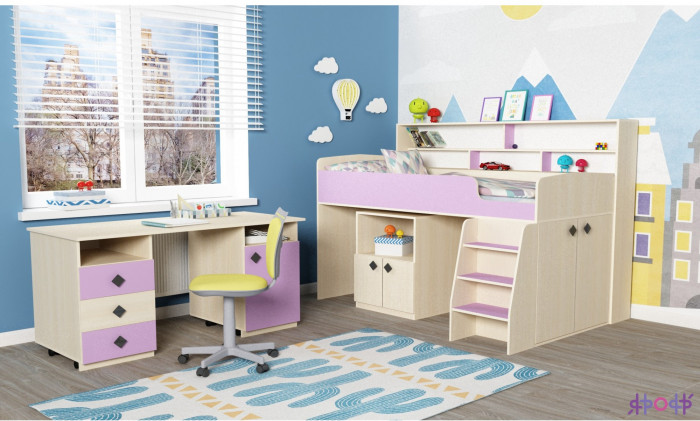 Кровать-чердак Малыш 5 (Дуб молочный/Оранжевый)