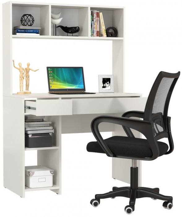 Стол компьютерный Комфорт 12.77F + кресло 103 чёрное, цвет белый шагрень, ШхГхВ 100х49,8х147 см., универсальная сборка